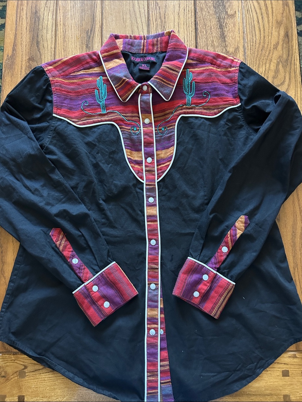 Women’s Black Western Southwest Rock&Roll cowgirl Shirt